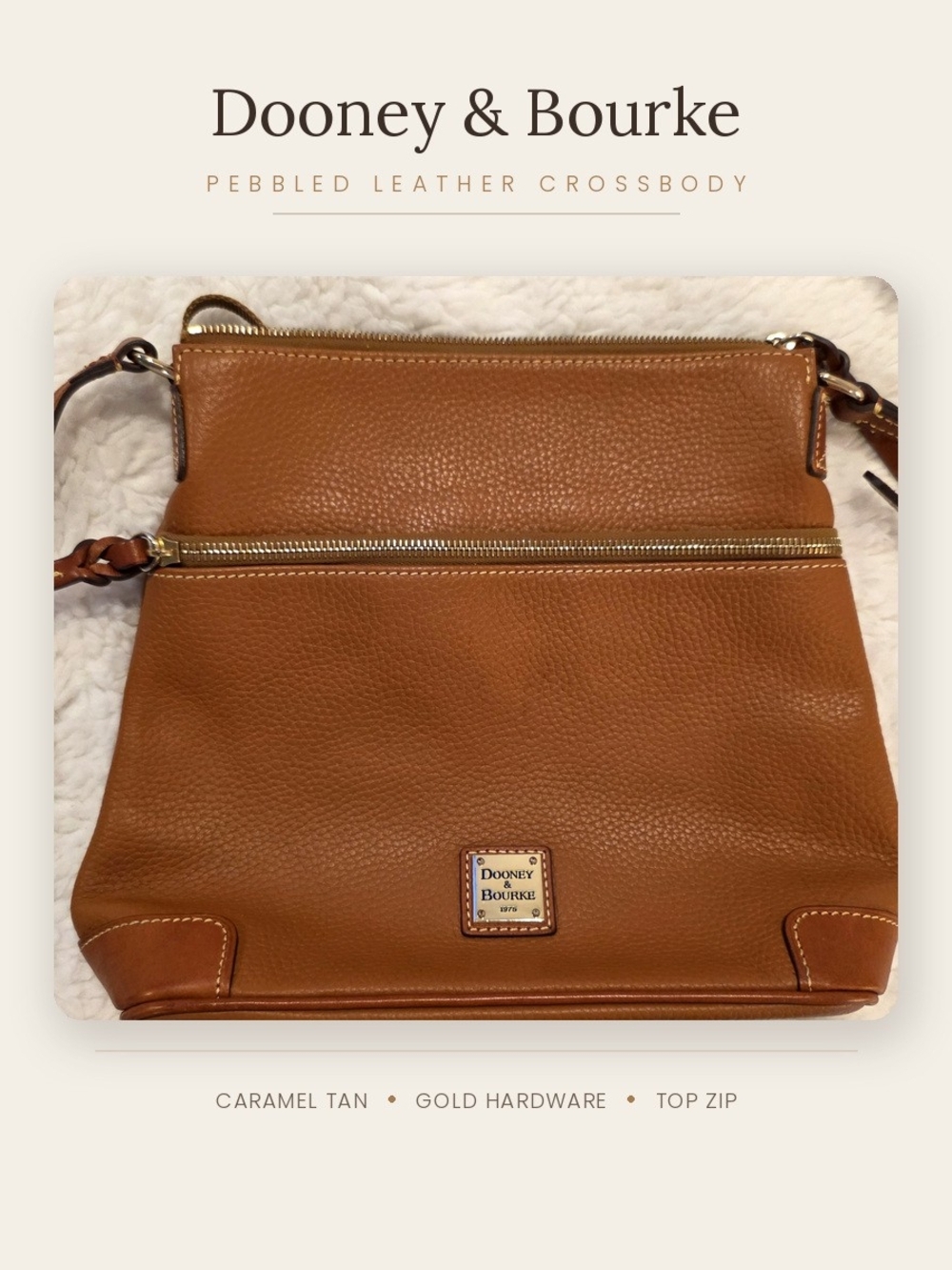 Dooney & Bourke Pebbled Leather Crossbody Bag Caramel Tan Gold Hardware